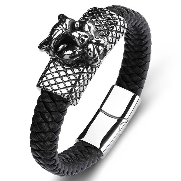 charm bracelets fashion braided leather men bracelet stainless steel leopard head magnet clasp party bangles punk jewelry male wristband p15, Golden;silver
charm bracelets fashion braided leather men bracelet stainless steel leopard head magnet clasp party bangles punk jewelry male wristband p15, Golden;silver
