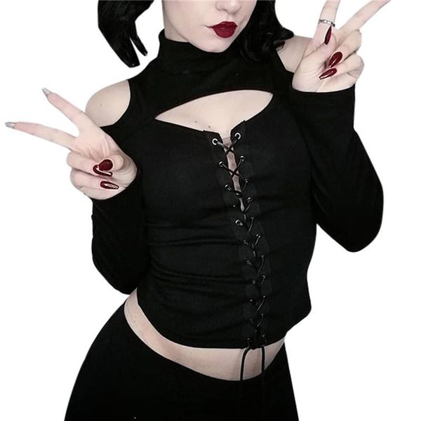 women's t-shirt spring women long sleeve bandage hollow fashion ladies punk style streetwear casual black short, White
women's t-shirt spring women long sleeve bandage hollow fashion ladies punk style streetwear casual black short, White