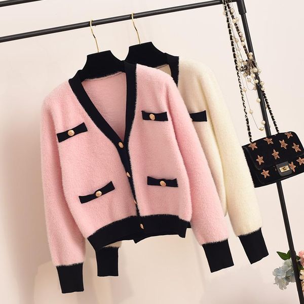 women's knits & tees french style autumn winter pink faux mink wool sweater coat for women short knitted cardigans all-match loose v-ne, White
women's knits & tees french style autumn winter pink faux mink wool sweater coat for women short knitted cardigans all-match loose v-ne, White