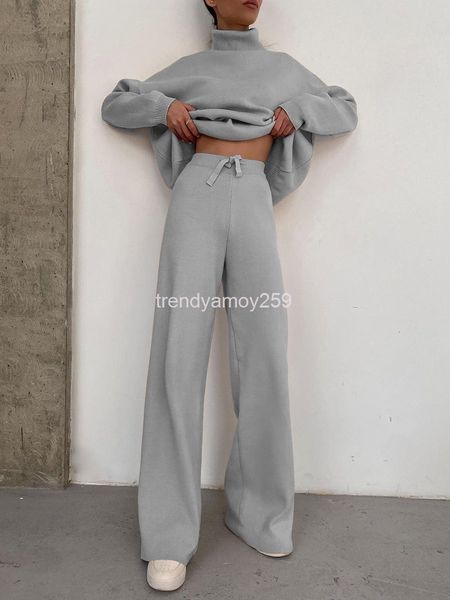 two piece dress long sleeve brown temperament wide leg pants fashion loose knit high collar casual two-piece set, White
two piece dress long sleeve brown temperament wide leg pants fashion loose knit high collar casual two-piece set, White