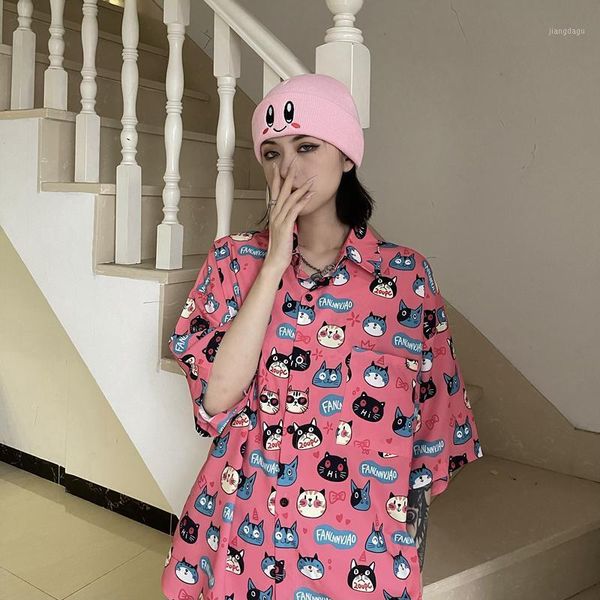 women's blouses & shirts spring and summer men women short-sleeved loose shirt korean vintage polyester american fun cartoon 8022#, White
women's blouses & shirts spring and summer men women short-sleeved loose shirt korean vintage polyester american fun cartoon 8022#, White