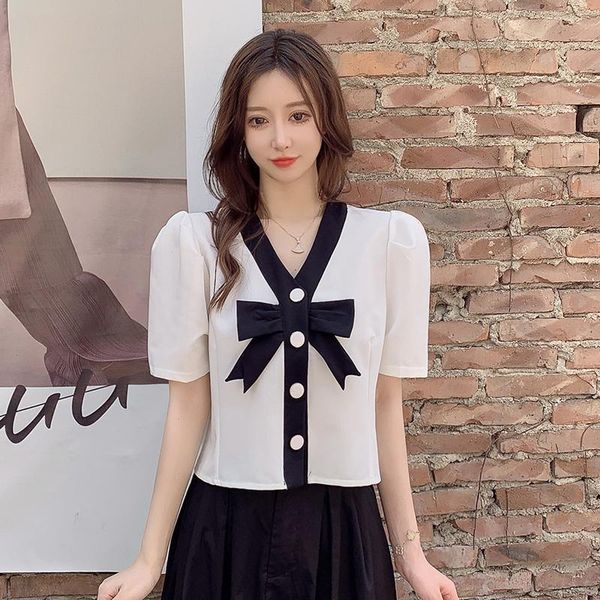 women's blouses & shirts black bow shirt summer french v-neck female temperament camisa feminina plus size for women fashion noveltie, White
women's blouses & shirts black bow shirt summer french v-neck female temperament camisa feminina plus size for women fashion noveltie, White