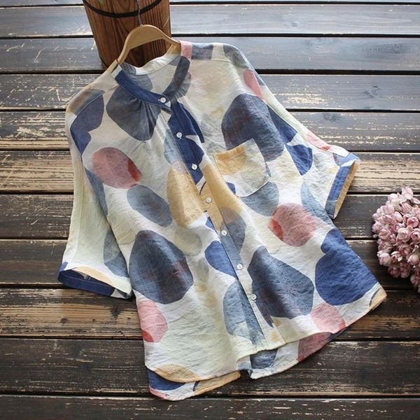 women's blouses & shirts cotton summer style blouse korean loose short-sleeved shirt stand-up collar printed woman, White
women's blouses & shirts cotton summer style blouse korean loose short-sleeved shirt stand-up collar printed woman, White