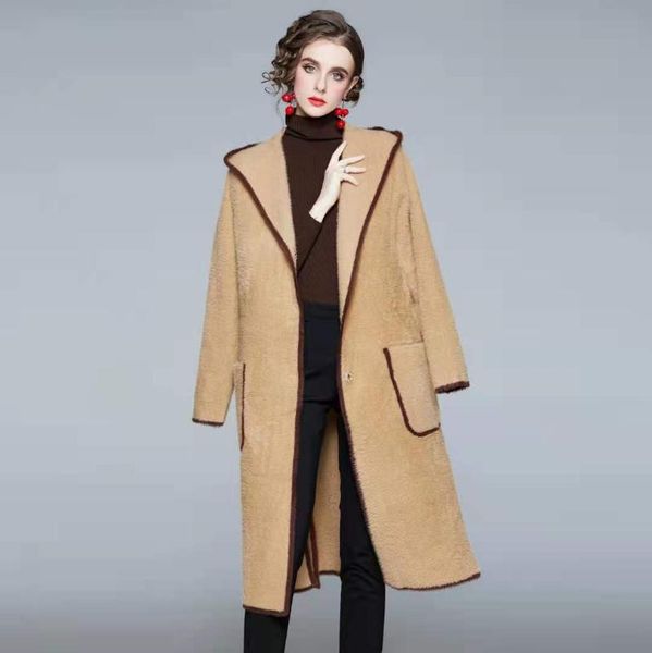 women's wool & blends autumn/winter mink french light luxury goddess style long fashion coat above the knee, Black
women's wool & blends autumn/winter mink french light luxury goddess style long fashion coat above the knee, Black