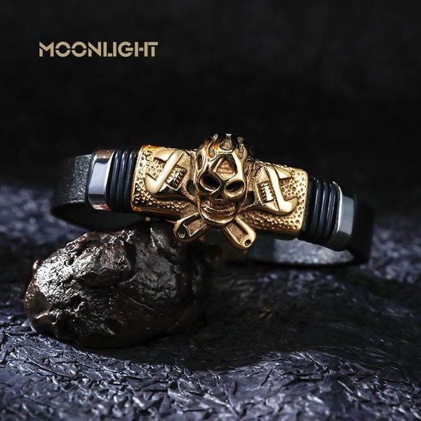 charm bracelets moonlight pirate logo bracelet punk black leather braided rock bangles jewelry accessories friends gift, Golden;silver
charm bracelets moonlight pirate logo bracelet punk black leather braided rock bangles jewelry accessories friends gift, Golden;silver