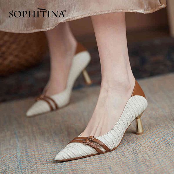 sophitina women's shoes stiletto cow leather stitching buckle shoes pointed toe color matching spring female pumps ao726 210513, Black
sophitina women's shoes stiletto cow leather stitching buckle shoes pointed toe color matching spring female pumps ao726 210513, Black