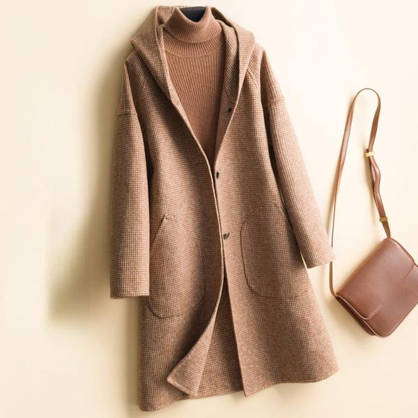 women's wool & blends 2021 autumn 100% genuine double-faced woolen hooded coats female spring fashion long jacket for women manteau fem, Black
women's wool & blends 2021 autumn 100% genuine double-faced woolen hooded coats female spring fashion long jacket for women manteau fem, Black