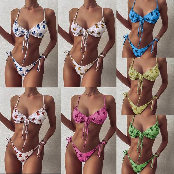women's swimwear 2021 butterfly print wrinkle lace bikini ladies swimsuit wholesale set swimming suit for women, White;black
women's swimwear 2021 butterfly print wrinkle lace bikini ladies swimsuit wholesale set swimming suit for women, White;black