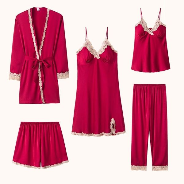women's sleepwear satin women pajamas with chest pad 5-pieces pyjamas suit loose kimono robe gown nightgown summer loungewear, Black;red
women's sleepwear satin women pajamas with chest pad 5-pieces pyjamas suit loose kimono robe gown nightgown summer loungewear, Black;red