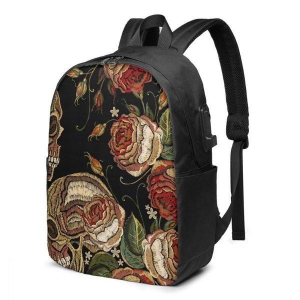 backpack teenage for school boy girl embroidery skull and roses flowers bag usb charging bookbag
backpack teenage for school boy girl embroidery skull and roses flowers bag usb charging bookbag