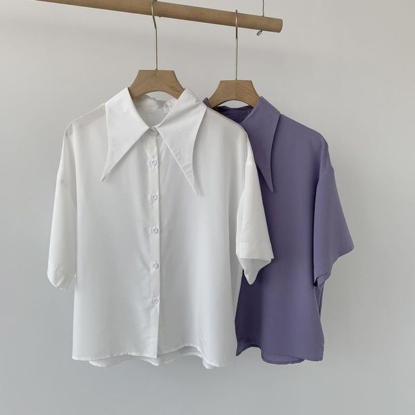 summer women chiffon solid blouse shirt collar design basic streetwear korean style short sleeve cardigan women's blouses & shirts, White
summer women chiffon solid blouse shirt collar design basic streetwear korean style short sleeve cardigan women's blouses & shirts, White