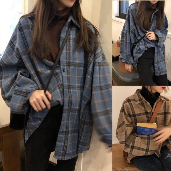 women's blouses & shirts women turn-down collar spring plaid all-match bf batwing-sleeve loose outwear harajuku female chic bluzki, White
women's blouses & shirts women turn-down collar spring plaid all-match bf batwing-sleeve loose outwear harajuku female chic bluzki, White