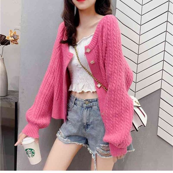 women short sweater and cardigans oneck pearl beading knit jacket lantern sleeve white twisted jumper 210430
women short sweater and cardigans oneck pearl beading knit jacket lantern sleeve white twisted jumper 210430