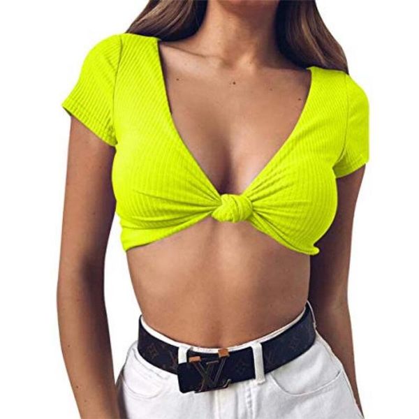 summer womens deep v-neck crop ladies neon green front knot tie short sleeve t-shirt knitting skinny street camis women's, White
summer womens deep v-neck crop ladies neon green front knot tie short sleeve t-shirt knitting skinny street camis women's, White