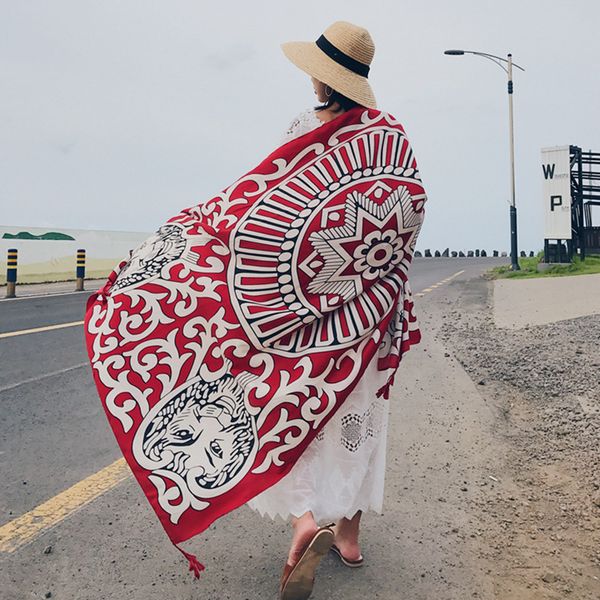 two color spring, summer and autumn new national style lion head sunscreen shawl women's versatile silk scarf beach towel, Blue;gray
two color spring, summer and autumn new national style lion head sunscreen shawl women's versatile silk scarf beach towel, Blue;gray
