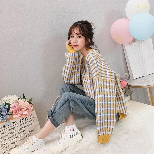 women's sweaters retro wind sweater female ins2021 loose plaid pullover long-sleeved autumn and winter, White;black
women's sweaters retro wind sweater female ins2021 loose plaid pullover long-sleeved autumn and winter, White;black