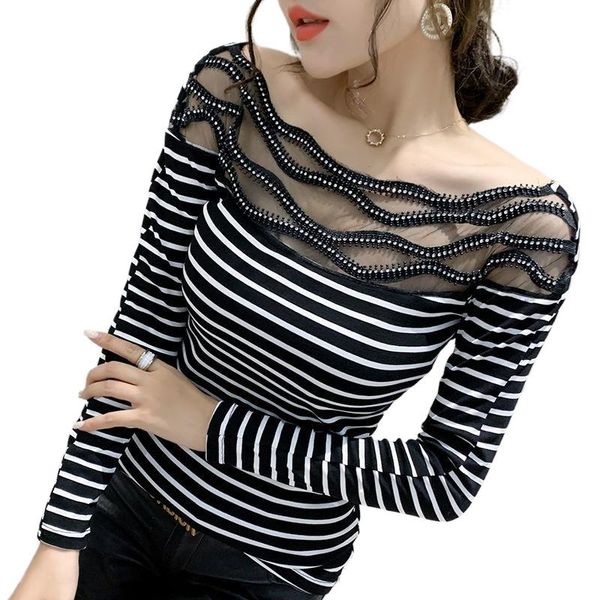 women's t-shirt clavicle one-shoulder autumn wear 2021 rhinestone long sleeve thin sexy, White
women's t-shirt clavicle one-shoulder autumn wear 2021 rhinestone long sleeve thin sexy, White