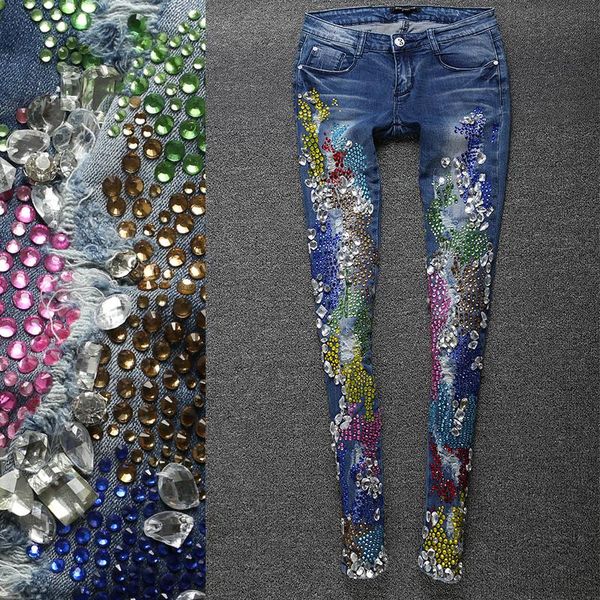 spring fashion women luxury colored rhinestones diamond denim jeans stretch plus size pencil skinny women's, Blue
spring fashion women luxury colored rhinestones diamond denim jeans stretch plus size pencil skinny women's, Blue