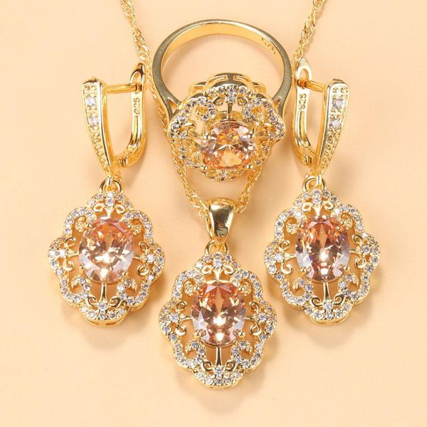 earrings & necklace african beads jewelry sets gold-color champagne cubic zirconia and pendant ring for women wedding, Silver
earrings & necklace african beads jewelry sets gold-color champagne cubic zirconia and pendant ring for women wedding, Silver