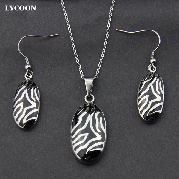 earrings & necklace lycoon stainless steel water drop style with black resin pendant enamel jewelry set for women lys016, Silver
earrings & necklace lycoon stainless steel water drop style with black resin pendant enamel jewelry set for women lys016, Silver