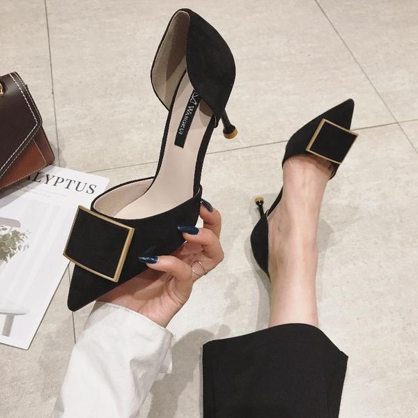 sandals 2021 summer women high heels thin pointed toe pumps dress party lady shoes flock metal buckle middle hollow, Black
sandals 2021 summer women high heels thin pointed toe pumps dress party lady shoes flock metal buckle middle hollow, Black