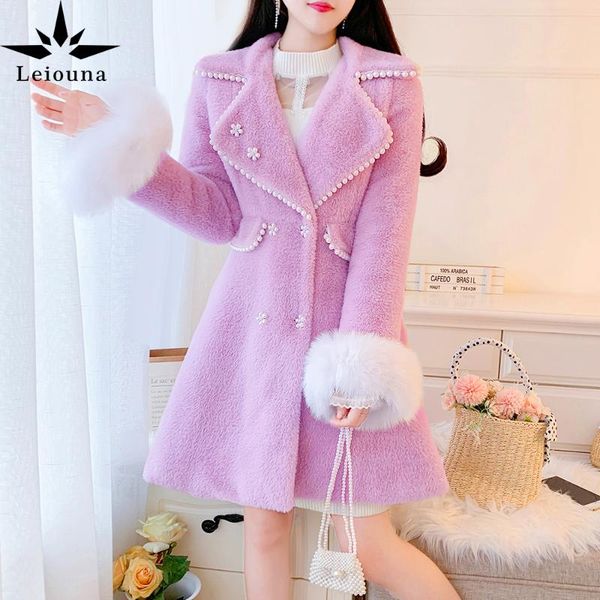 leiouna turn-down collar violet double breasted 2021 thickened mink hair rivet cotton lined sweet beaded woolen blend coat women's wool, Black
leiouna turn-down collar violet double breasted 2021 thickened mink hair rivet cotton lined sweet beaded woolen blend coat women's wool, Black