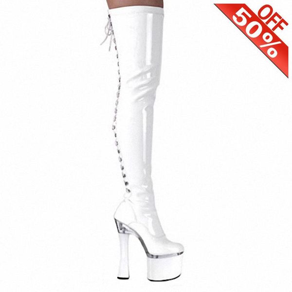 boots 18cm high heel chunky heels waterproof white knee lace up patent leather 8 inch round toe fashion pole dancing, Black
boots 18cm high heel chunky heels waterproof white knee lace up patent leather 8 inch round toe fashion pole dancing, Black