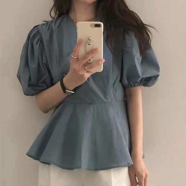 women's blouses & shirts japanese style temperament v-neck puff sleeve solid color high waist simplicity casual blouse summer fashion 2, White
women's blouses & shirts japanese style temperament v-neck puff sleeve solid color high waist simplicity casual blouse summer fashion 2, White