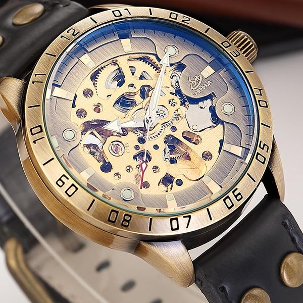men's vintage skeleton mechanical wrist watch retro leather analog luminous hands shenhua bronze automatic watches men wristwatches, Slivery;brown
men's vintage skeleton mechanical wrist watch retro leather analog luminous hands shenhua bronze automatic watches men wristwatches, Slivery;brown