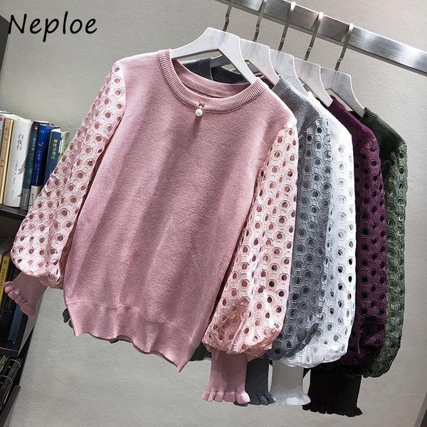 women's sweaters neploe o-neck knitted patchwork pullovers chic hollow out lantern sleeve femme 2021 fashion loose women 1h109, White;black
women's sweaters neploe o-neck knitted patchwork pullovers chic hollow out lantern sleeve femme 2021 fashion loose women 1h109, White;black