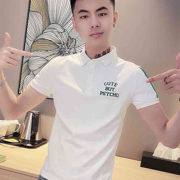 net red super fire short sleeved t-shirt men's 2021 new fashion brand ins with lead clothes handsome embroidered polo shirt, White;black
net red super fire short sleeved t-shirt men's 2021 new fashion brand ins with lead clothes handsome embroidered polo shirt, White;black