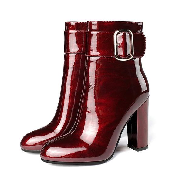 boots lucyever patent leather ankle for women autumn winter 2021 metal buckle heels female fashion shoes, Black 
boots lucyever patent leather ankle for women autumn winter 2021 metal buckle heels female fashion shoes, Black