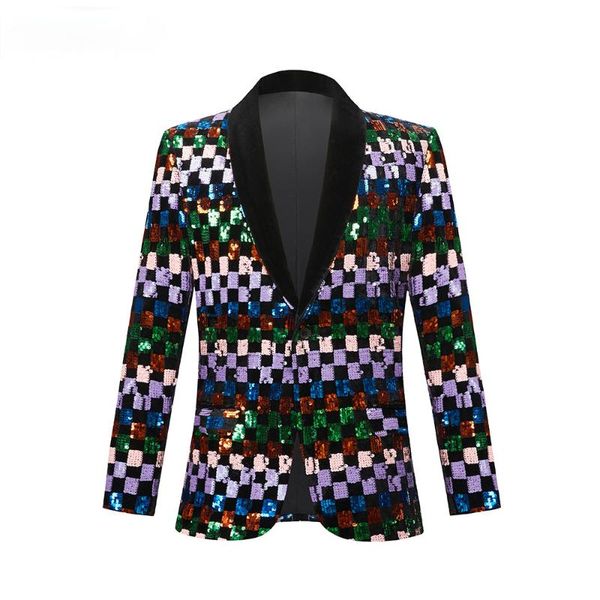 men's suits & blazers stage clothing multi-color sequined singer self-cultivation suit purple green small jacket, White;black
men's suits & blazers stage clothing multi-color sequined singer self-cultivation suit purple green small jacket, White;black