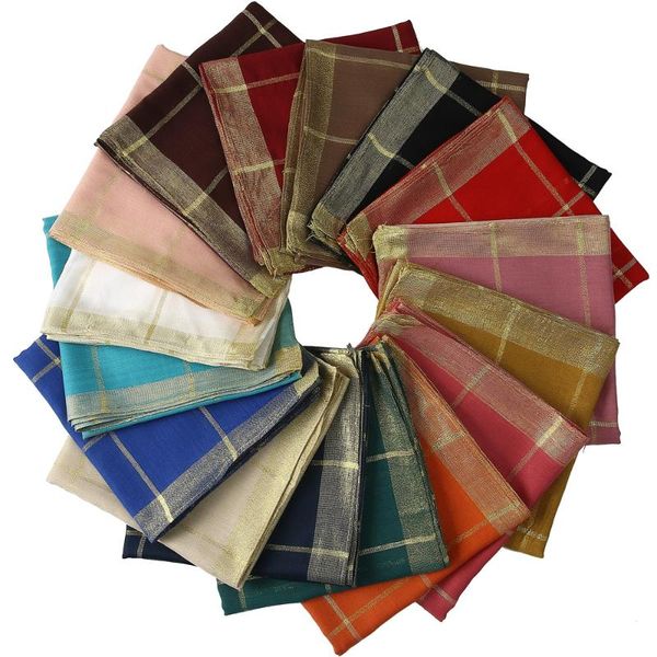scarves golden lurex check plaid borders square scarf shawl stole headscarf light weight simple basic design soft for women 90x90cm, Blue;gray 
scarves golden lurex check plaid borders square scarf shawl stole headscarf light weight simple basic design soft for women 90x90cm, Blue;gray