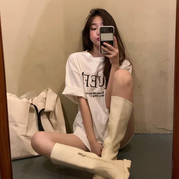 women's t-shirt short-sleeved loose women 2021 female korean version of letters mid-length top, White
women's t-shirt short-sleeved loose women 2021 female korean version of letters mid-length top, White