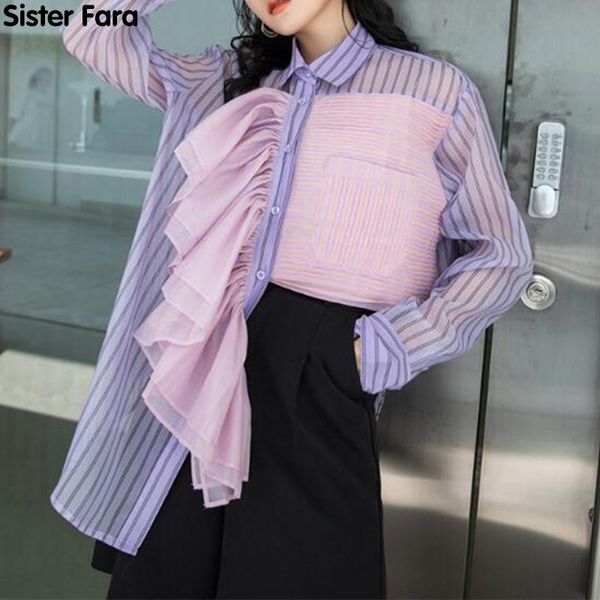 women's blouses & shirts sister fara fashion spring single breasted striped shirt long sleeve ruffles patchwork autumn loose women, White
women's blouses & shirts sister fara fashion spring single breasted striped shirt long sleeve ruffles patchwork autumn loose women, White