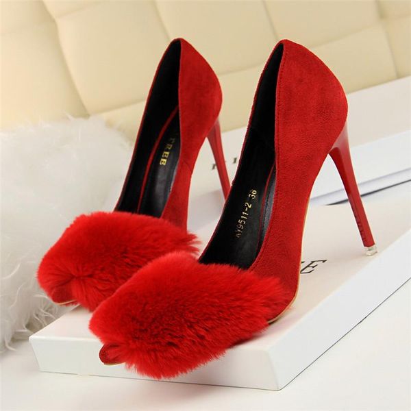 1pair woman thin heels concise sweet fur party wedding suede material ladies shoes high heel pumps mujer dress, Black
1pair woman thin heels concise sweet fur party wedding suede material ladies shoes high heel pumps mujer dress, Black
