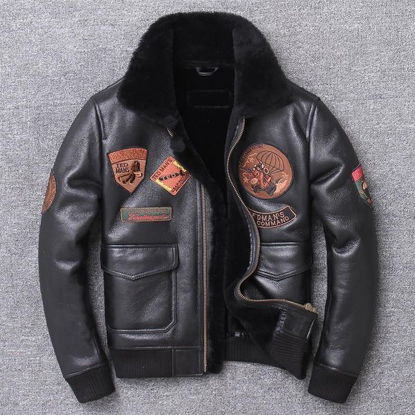 men's leather & faux dhl original genuine sheepskin short flight suit jacket, motorcycle slim-fit jacket coat winter clothing, Black
men's leather & faux dhl original genuine sheepskin short flight suit jacket, motorcycle slim-fit jacket coat winter clothing, Black