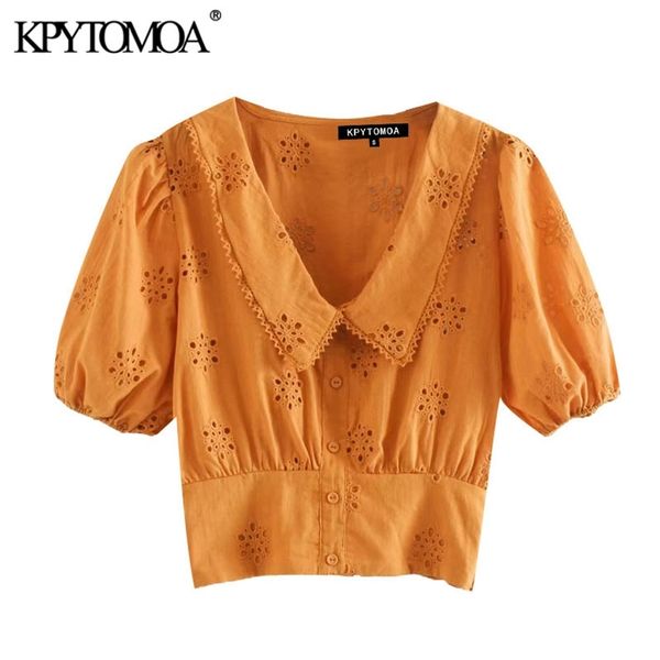 women fashion hollow out embroidery cropped blouses vintage lapel collar short sleeve female shirts chic 210420, White
women fashion hollow out embroidery cropped blouses vintage lapel collar short sleeve female shirts chic 210420, White