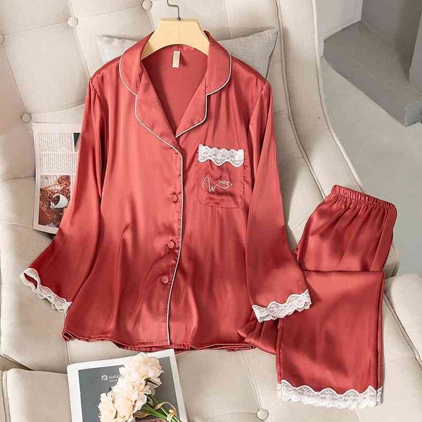 women's sleepwear faux silk satin women pajamas spring summer thin trouser suits lace pjs pyjamas 2pcs shirt&pant home suit 3, Black;red
women's sleepwear faux silk satin women pajamas spring summer thin trouser suits lace pjs pyjamas 2pcs shirt&pant home suit 3, Black;red