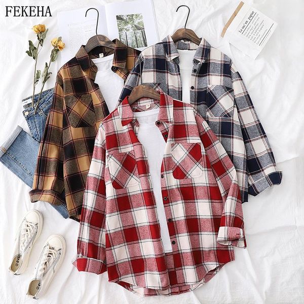 autumn plaid shirts women blouses and long sleeve loose checked female clothes outwear two pocket women's &, White
autumn plaid shirts women blouses and long sleeve loose checked female clothes outwear two pocket women's &, White