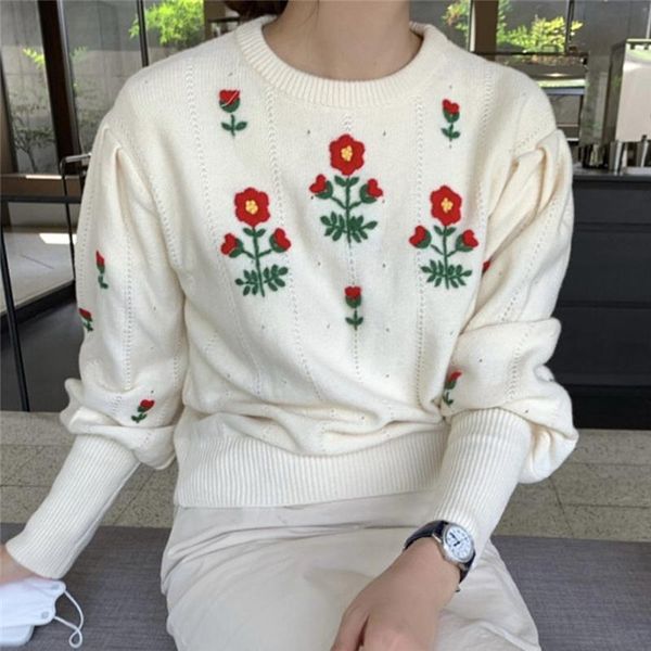women's sweaters korean women sweater knitted chic autumn winter gentle round neck embroidered flower design pullover loose bubble slee, White;black
women's sweaters korean women sweater knitted chic autumn winter gentle round neck embroidered flower design pullover loose bubble slee, White;black