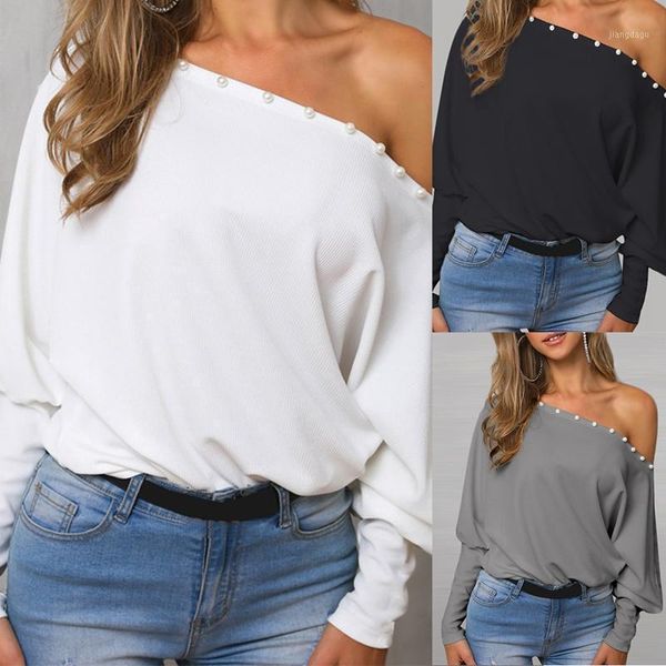 women's blouses & shirts women's solid color word collar strapless bat sleeve bubble beads long top, White
women's blouses & shirts women's solid color word collar strapless bat sleeve bubble beads long top, White