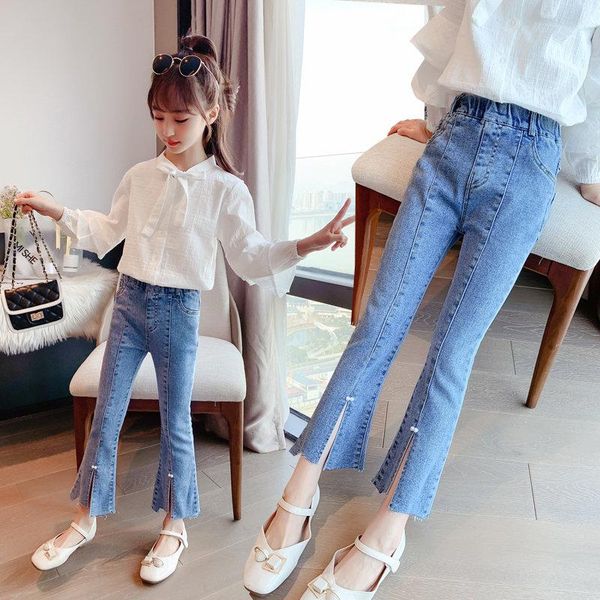 jeans 2021 spring teens girls denim flare solid color 5-13years fashion slim kids elastic pants korean style children's trousers, Blue
jeans 2021 spring teens girls denim flare solid color 5-13years fashion slim kids elastic pants korean style children's trousers, Blue