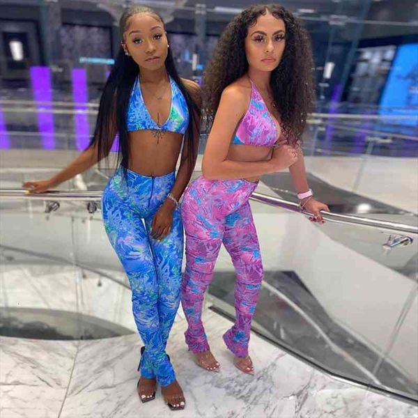 summer tie dye print womenpant bra matching set spaghetti halter crop pencil pants two piece yoga outfits, White
summer tie dye print womenpant bra matching set spaghetti halter crop pencil pants two piece yoga outfits, White