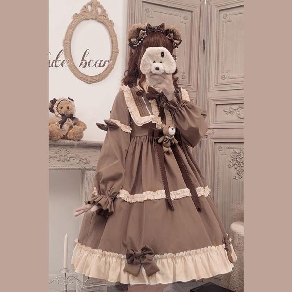 casual dresses 2021 spring and autumn caramel color women's loli wind chest bow bear lolita cute soft dress op, Black;gray
casual dresses 2021 spring and autumn caramel color women's loli wind chest bow bear lolita cute soft dress op, Black;gray