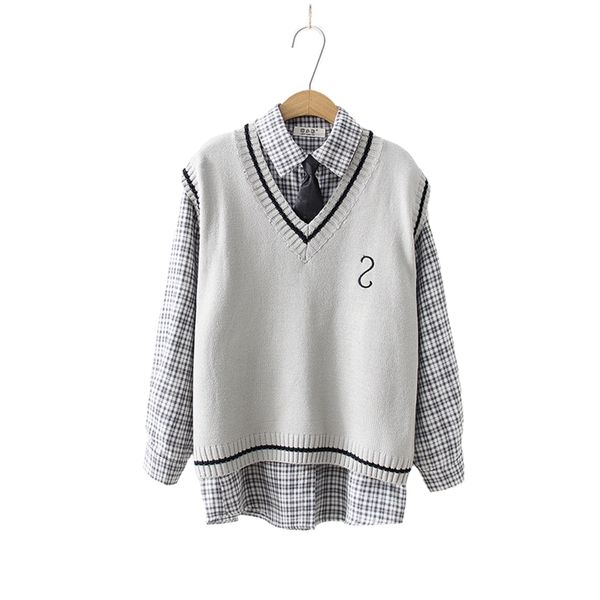 hsa women winter retro set fashion long sleeve plaid trun-down collar shirt knitted vest waistcoat two piece outfit female 210430, White;black
hsa women winter retro set fashion long sleeve plaid trun-down collar shirt knitted vest waistcoat two piece outfit female 210430, White;black