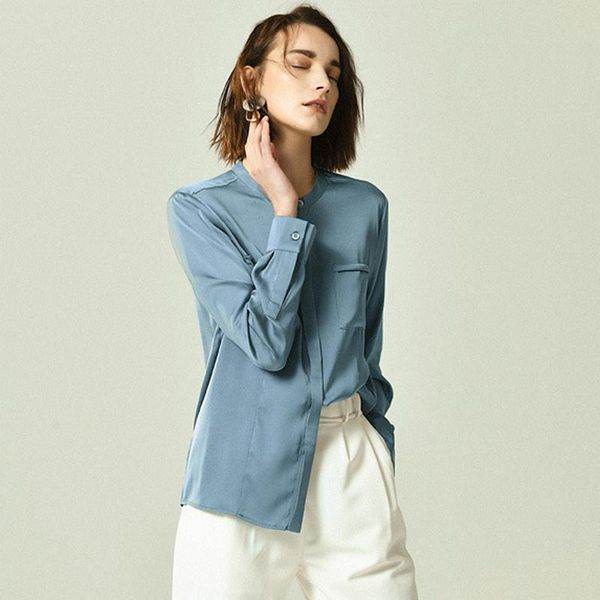 women's blouses & shirts 100% heavy silk blouse women shirt simple design long sleeves pockets 2 colors office work graceful style fash, White 
women's blouses & shirts 100% heavy silk blouse women shirt simple design long sleeves pockets 2 colors office work graceful style fash, White