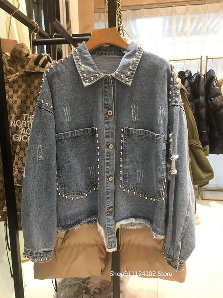 women's jackets heavy industry rivet edge denim jacket female 2021 spring and autumn korean version loose wild beaded trend, Black;brown
women's jackets heavy industry rivet edge denim jacket female 2021 spring and autumn korean version loose wild beaded trend, Black;brown