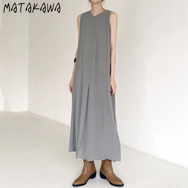 matakawa minimalist v-neck dress loose casual robe femme sleeveless split vest maxi dress korea chic long vestidos 210513, Black;gray
matakawa minimalist v-neck dress loose casual robe femme sleeveless split vest maxi dress korea chic long vestidos 210513, Black;gray